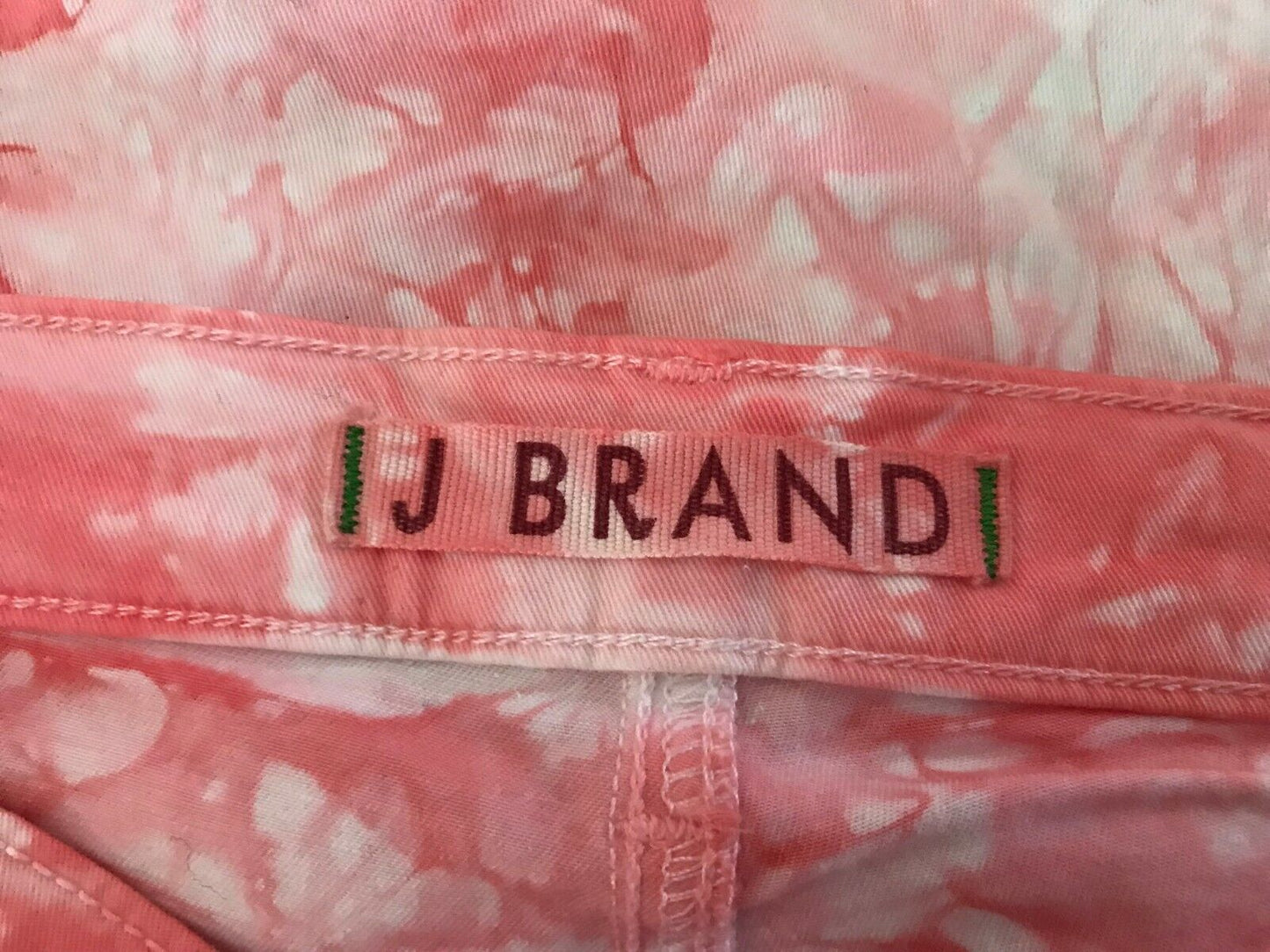 J BRAND TWISTED Denim Jeans CORAL Red Pink Tie Died Stretch Skinny Leg Sz 26 W