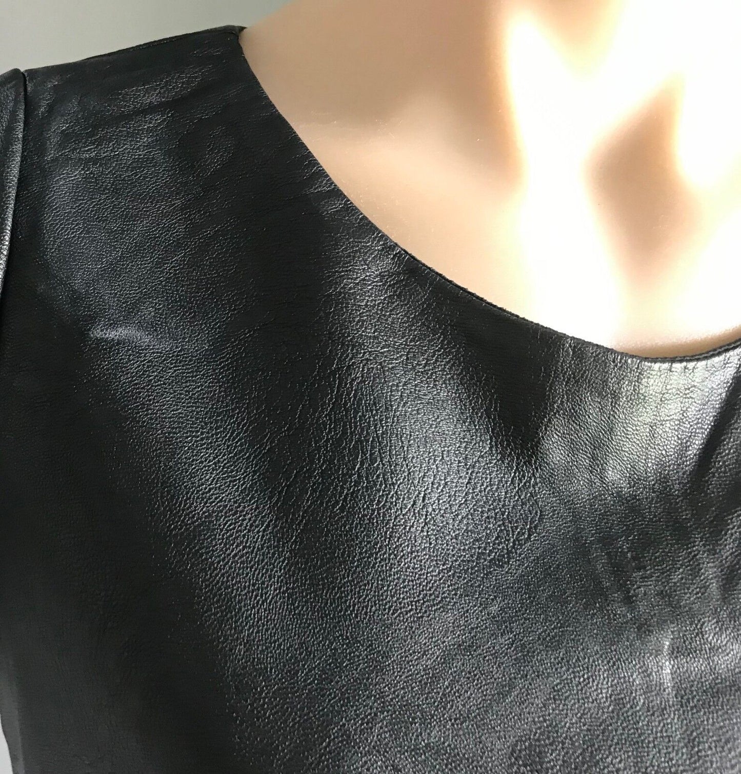 ICE FASHION PU T Shirt Short Sleeve Black Pleather Tee Top Ladies Size S 8 10