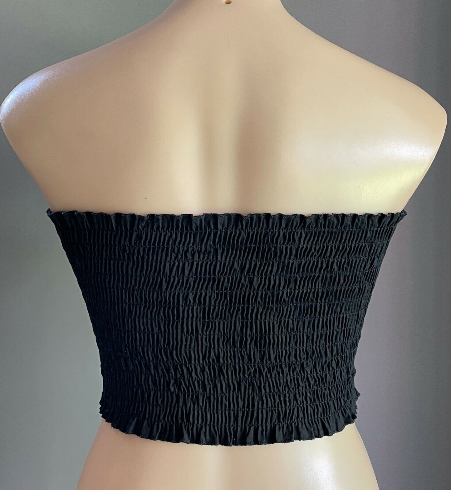 BEYOND HER Boob Tube Black Shirred Elastic Crop Top Size 6 AU 8 - 10