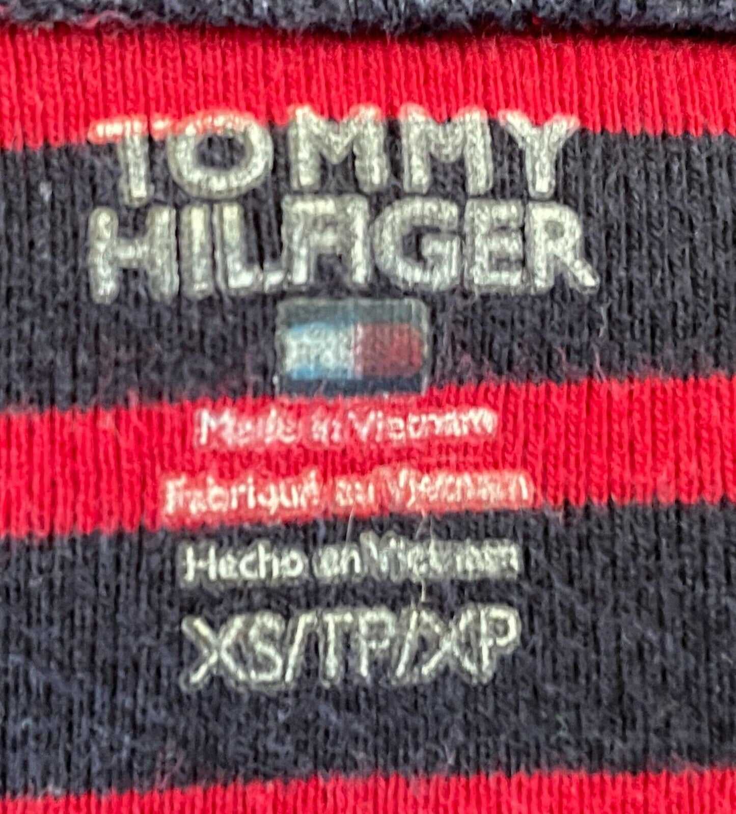 TOMMY HILFIGER Knit Top Navy & Red Stripe Long Sleeve V-Neck  Ladies Size XS 8