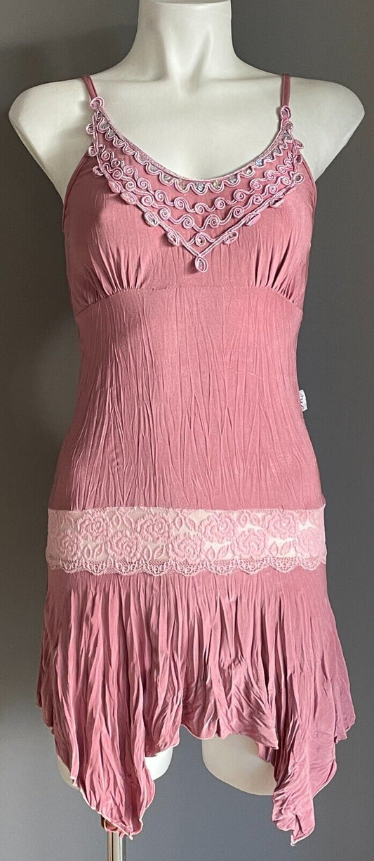 JR GIRL Top Dusty Pink Wrinkle Look Stretch Sleeveless Asymmetric Hem Size 8