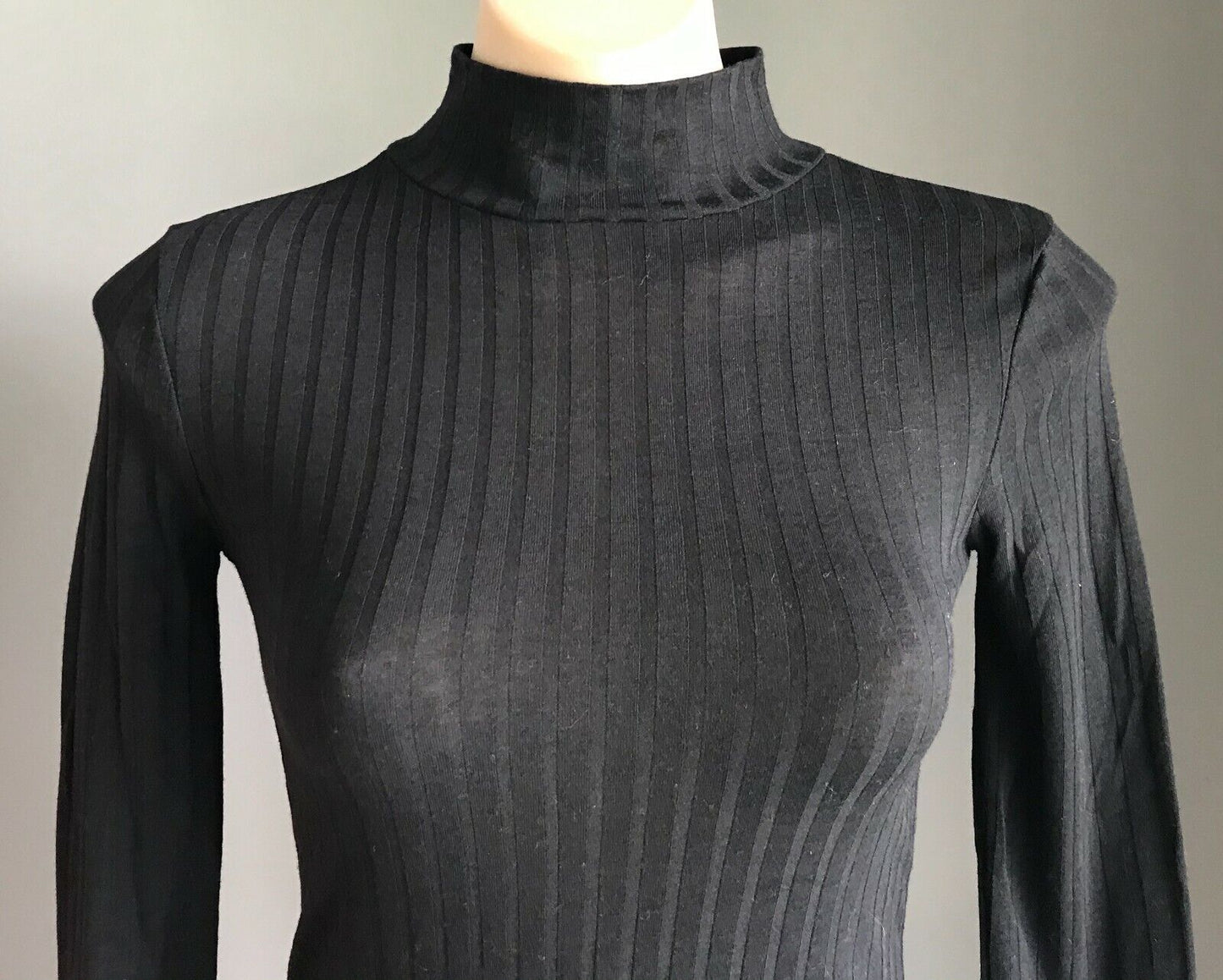 TOPSHOP Top Stretch Black Ribbed Semi Sheer High Neck Long Sleeve Size 6  8 - 10