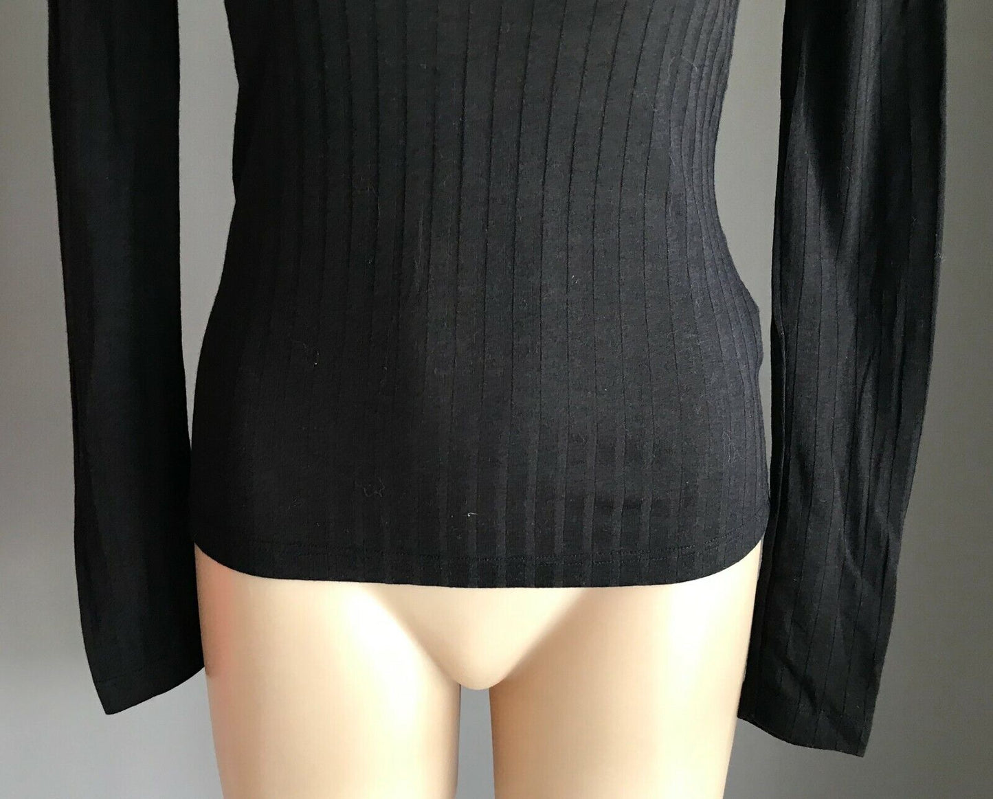 TOPSHOP Top Stretch Black Ribbed Semi Sheer High Neck Long Sleeve Size 6  8 - 10