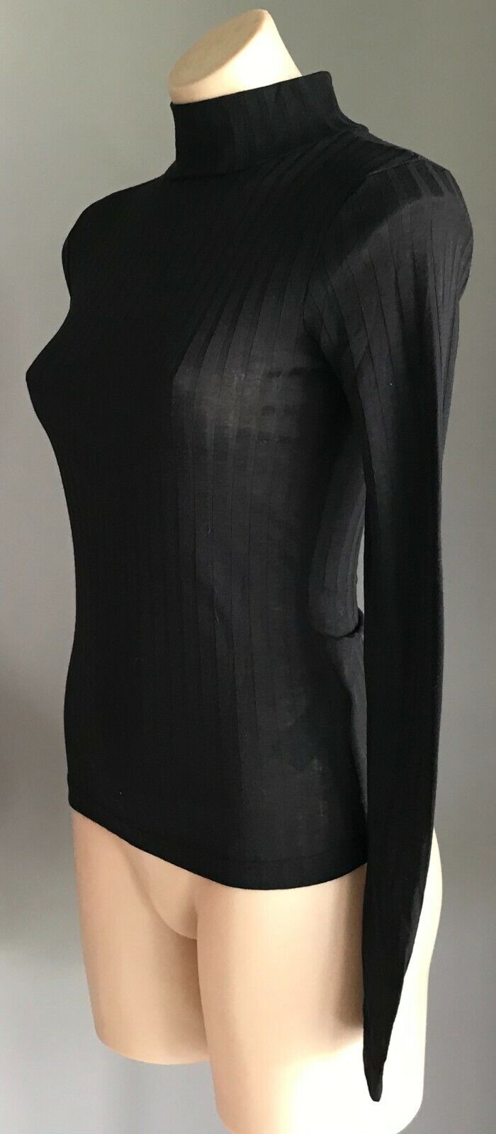 TOPSHOP Top Stretch Black Ribbed Semi Sheer High Neck Long Sleeve Size 6  8 - 10