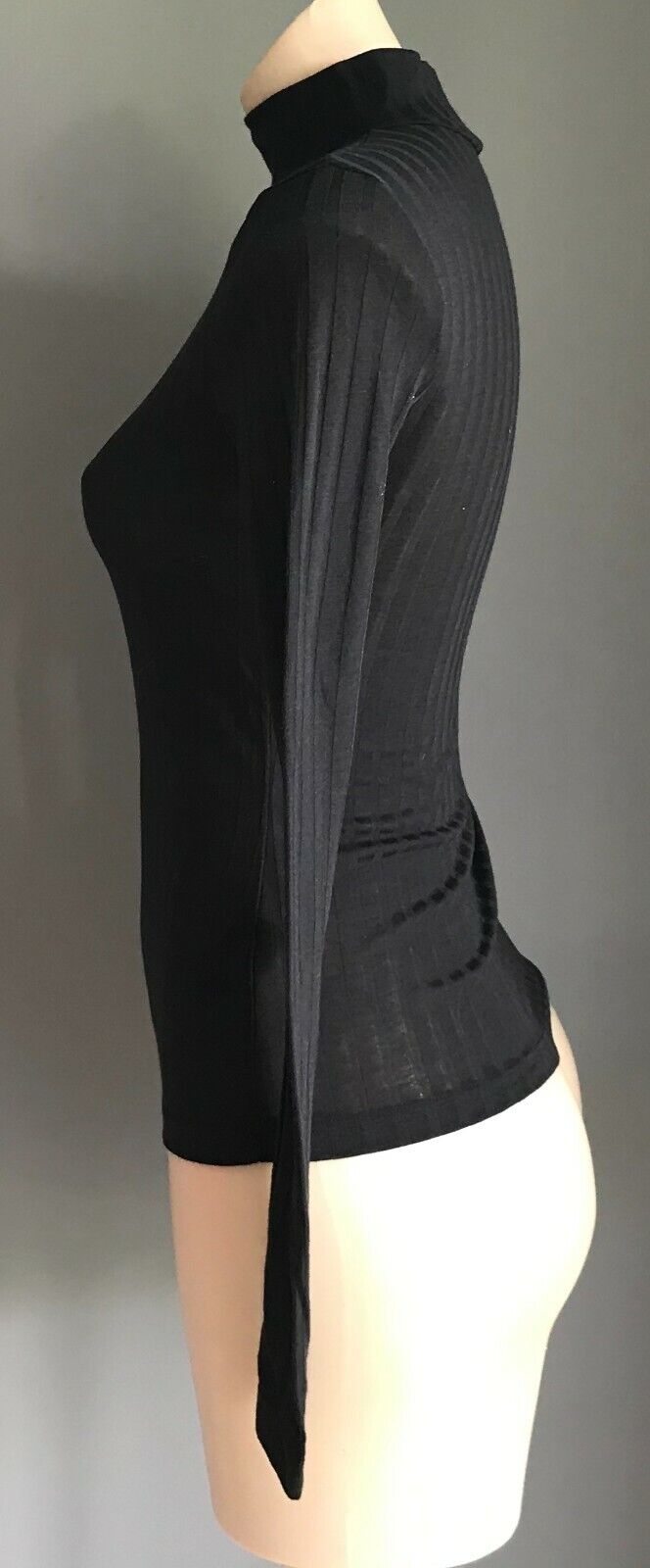 TOPSHOP Top Stretch Black Ribbed Semi Sheer High Neck Long Sleeve Size 6  8 - 10