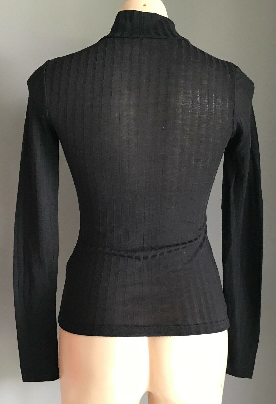 TOPSHOP Top Stretch Black Ribbed Semi Sheer High Neck Long Sleeve Size 6  8 - 10