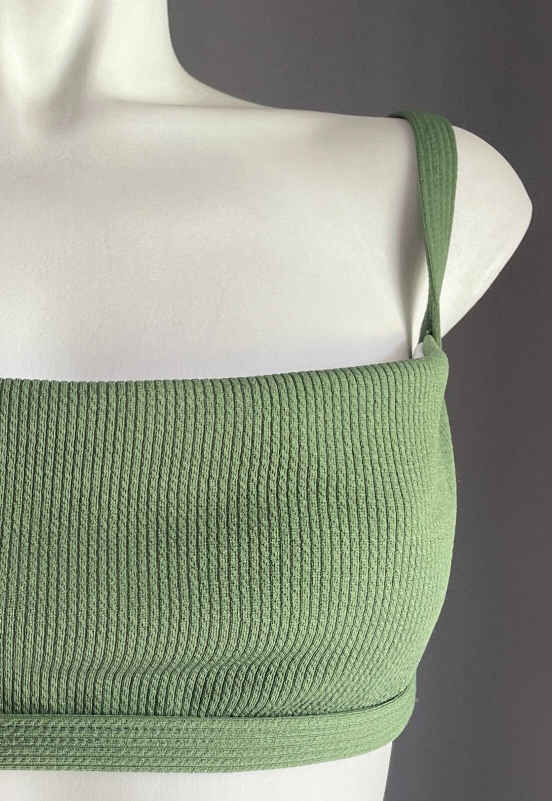 ZAFUL Bikini Top Khaki Ribbed Bandeau Style ONLY Shoulder Straps Size S 8 NEW