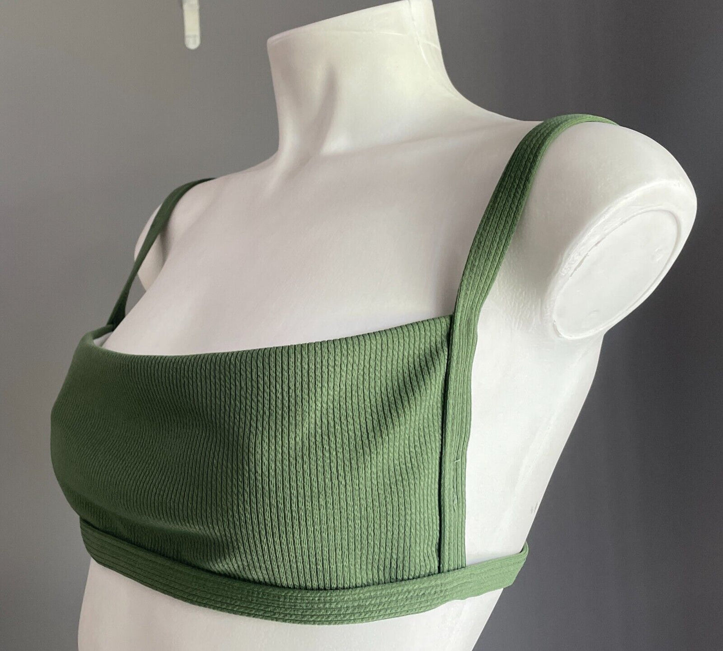 ZAFUL Bikini Top Khaki Ribbed Bandeau Style ONLY Shoulder Straps Size S 8 NEW