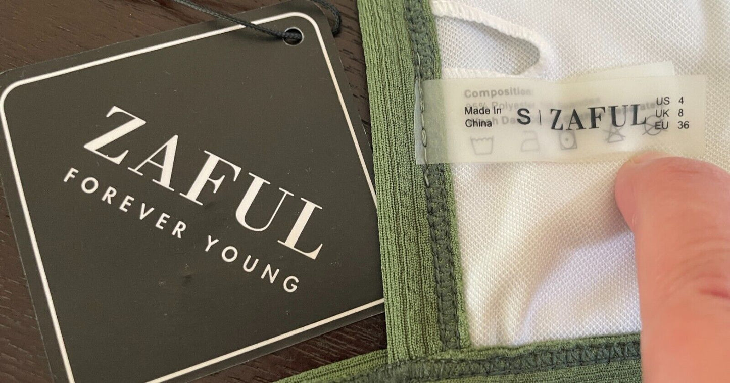 ZAFUL Bikini Top Khaki Ribbed Bandeau Style ONLY Shoulder Straps Size S 8 NEW