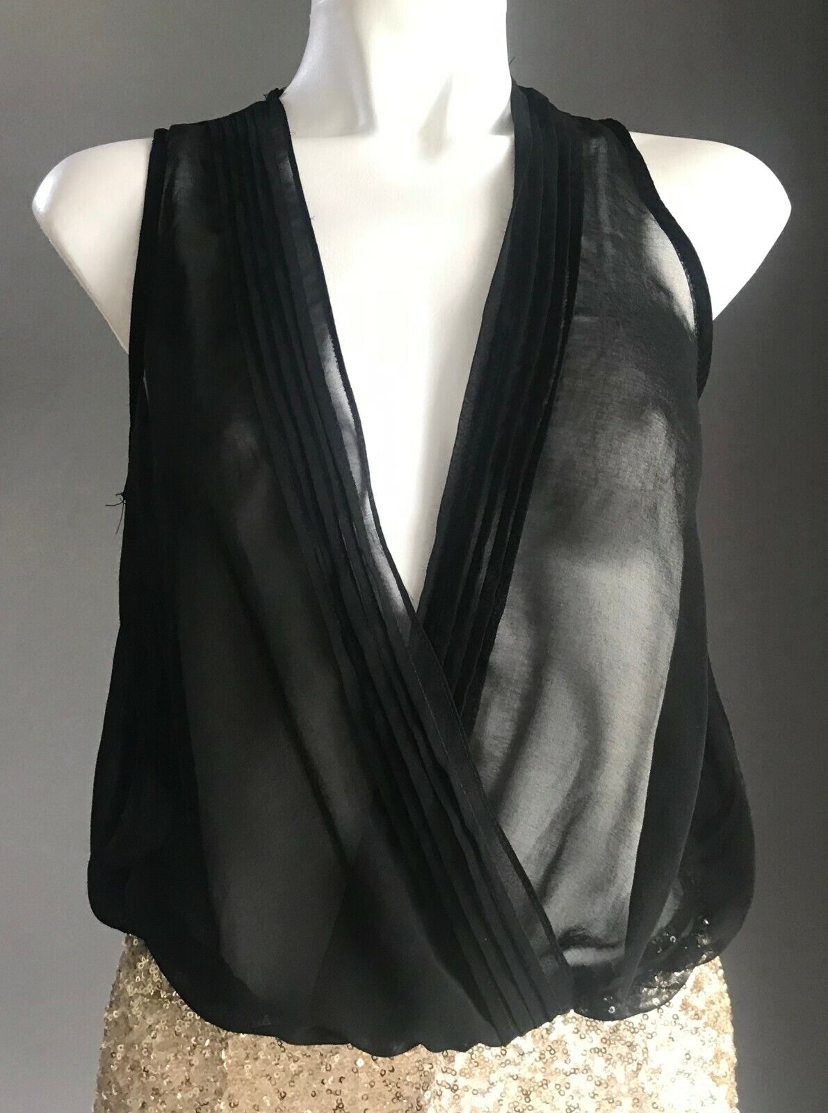 PARADISCO Romper Black Sheer Open Back w Gold Sequin Shorts Playsuit Size 6 8