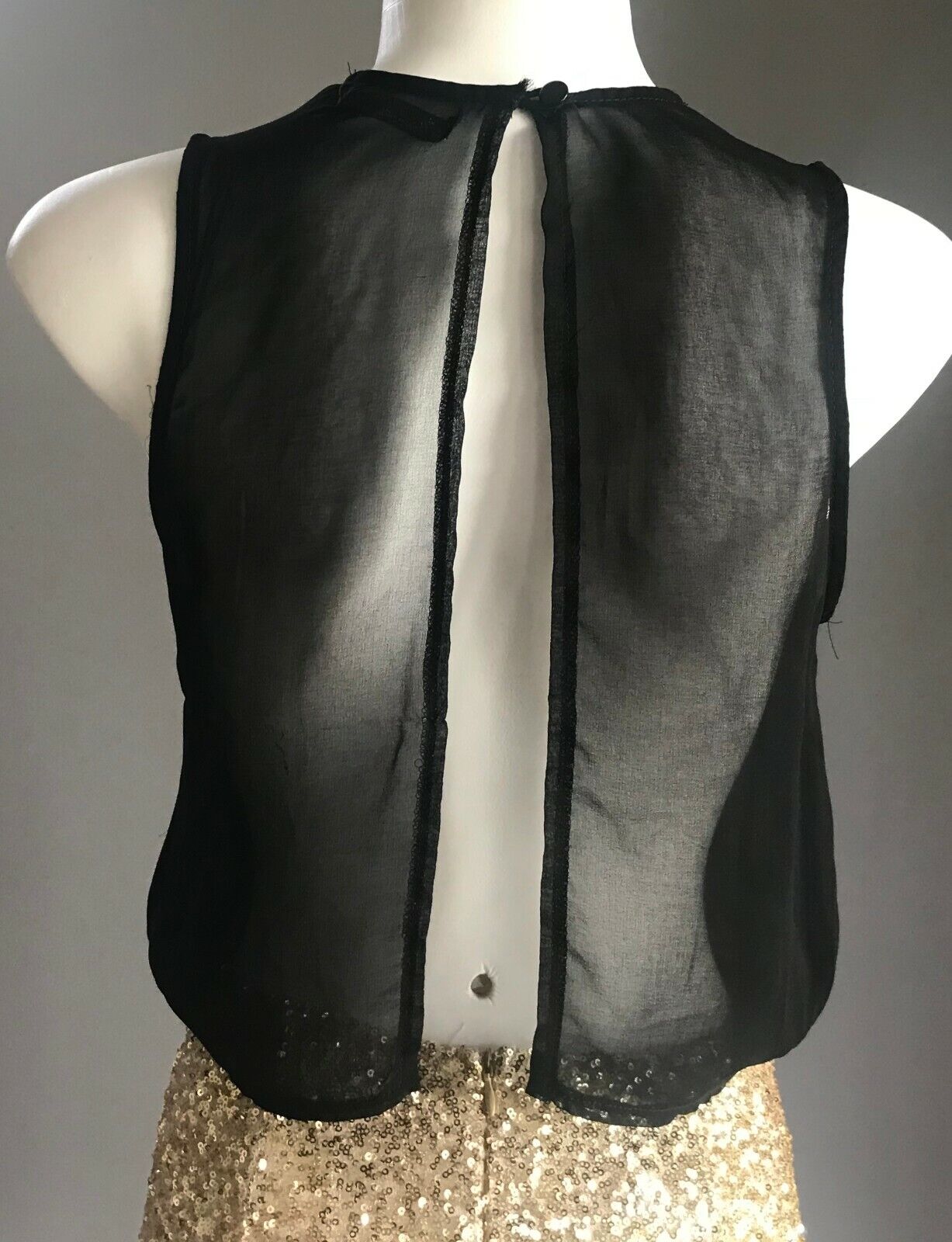 PARADISCO Romper Black Sheer Open Back w Gold Sequin Shorts Playsuit Size 6 8