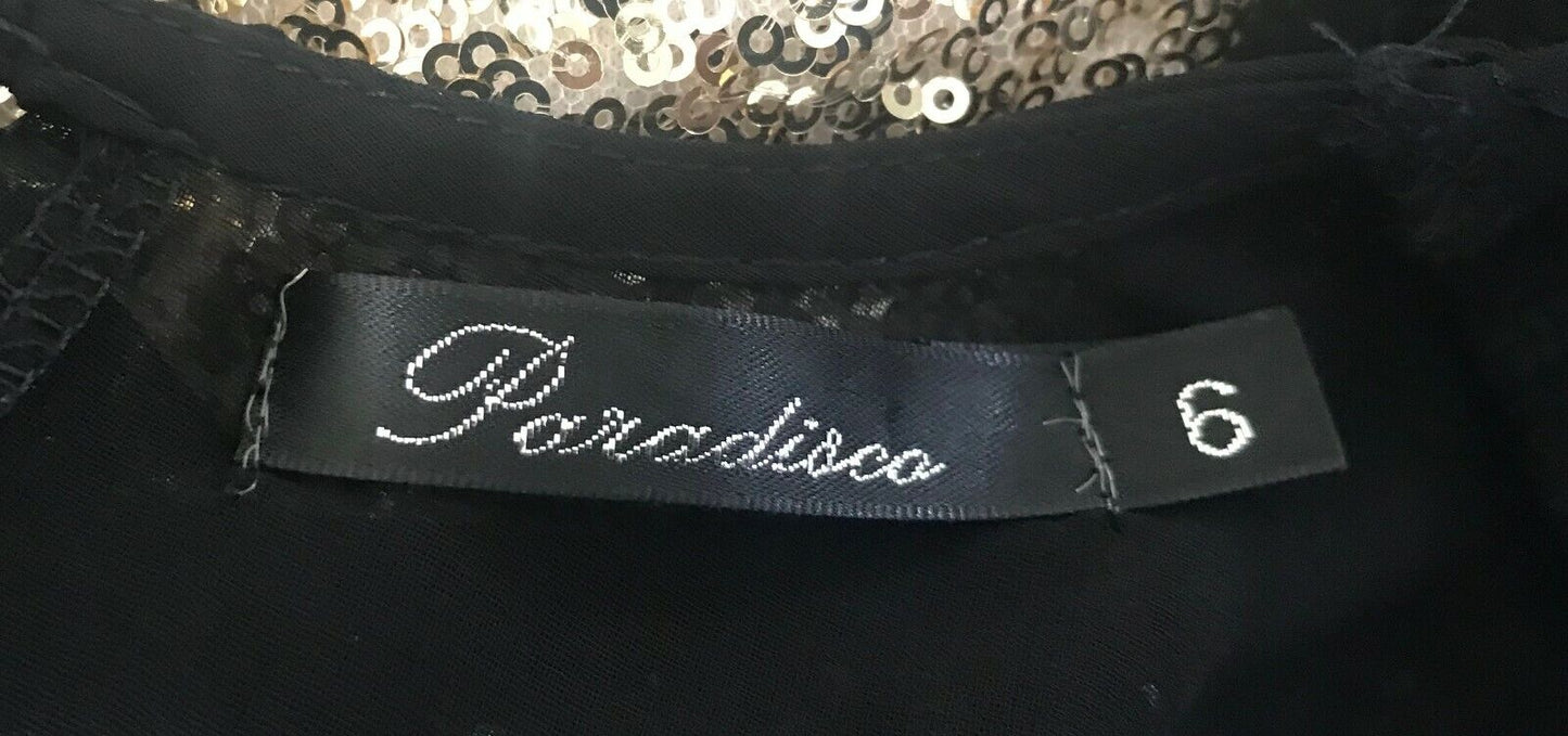 PARADISCO Romper Black Sheer Open Back w Gold Sequin Shorts Playsuit Size 6 8