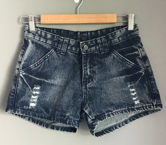 Denim Jean Shorts Dark Blue Distressed Ladies Size S 6 Cheeky Bum Buns