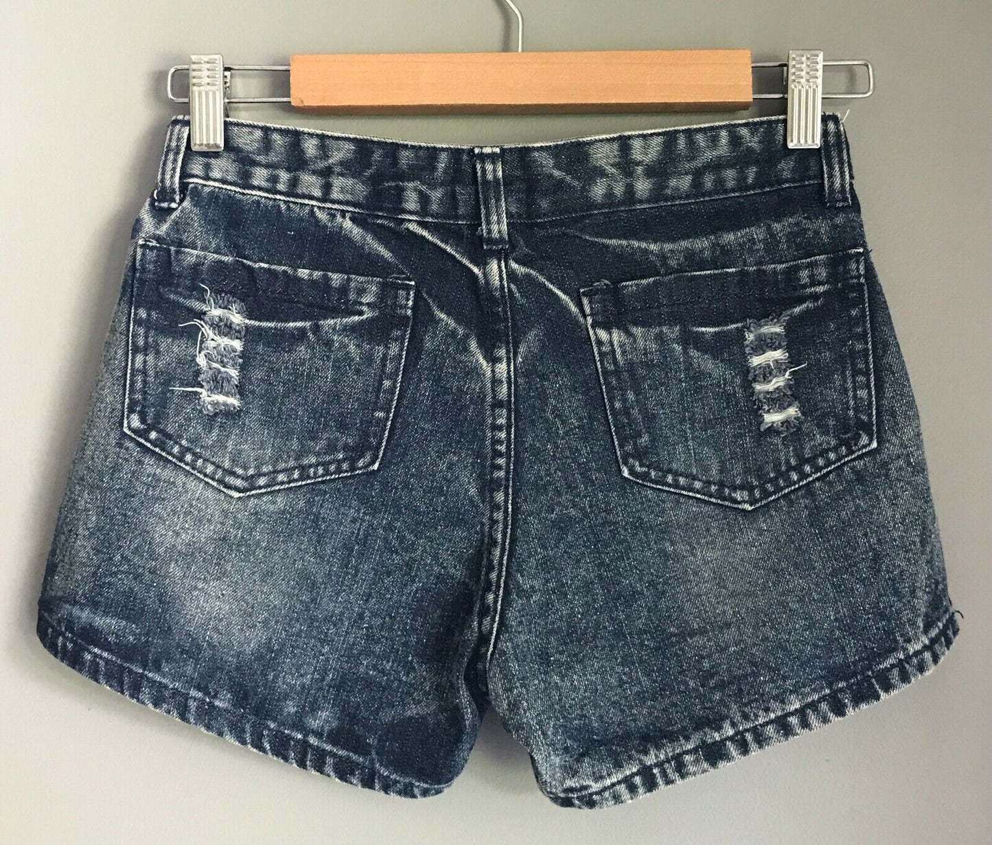 Denim Jean Shorts Dark Blue Distressed Ladies Size S 6 Cheeky Bum Buns