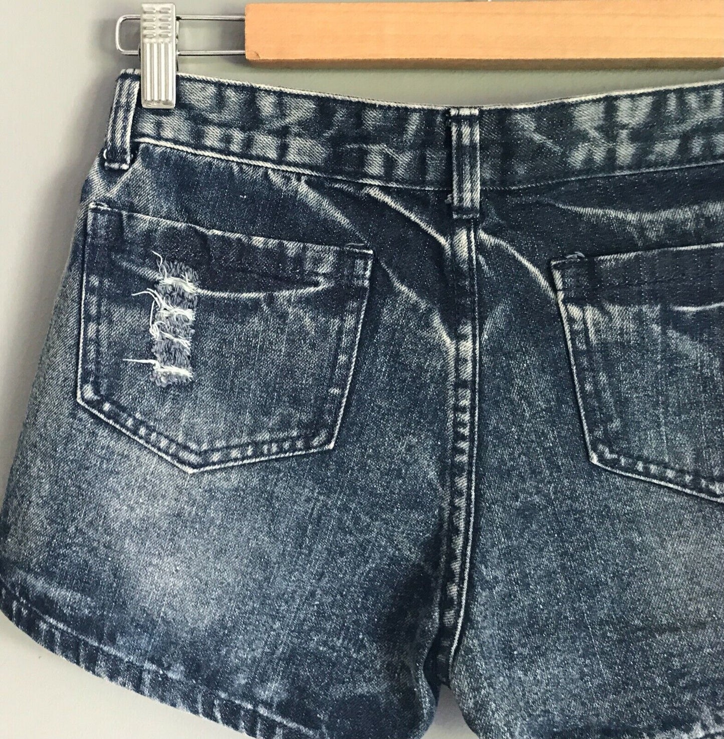 Denim Jean Shorts Dark Blue Distressed Ladies Size S 6 Cheeky Bum Buns