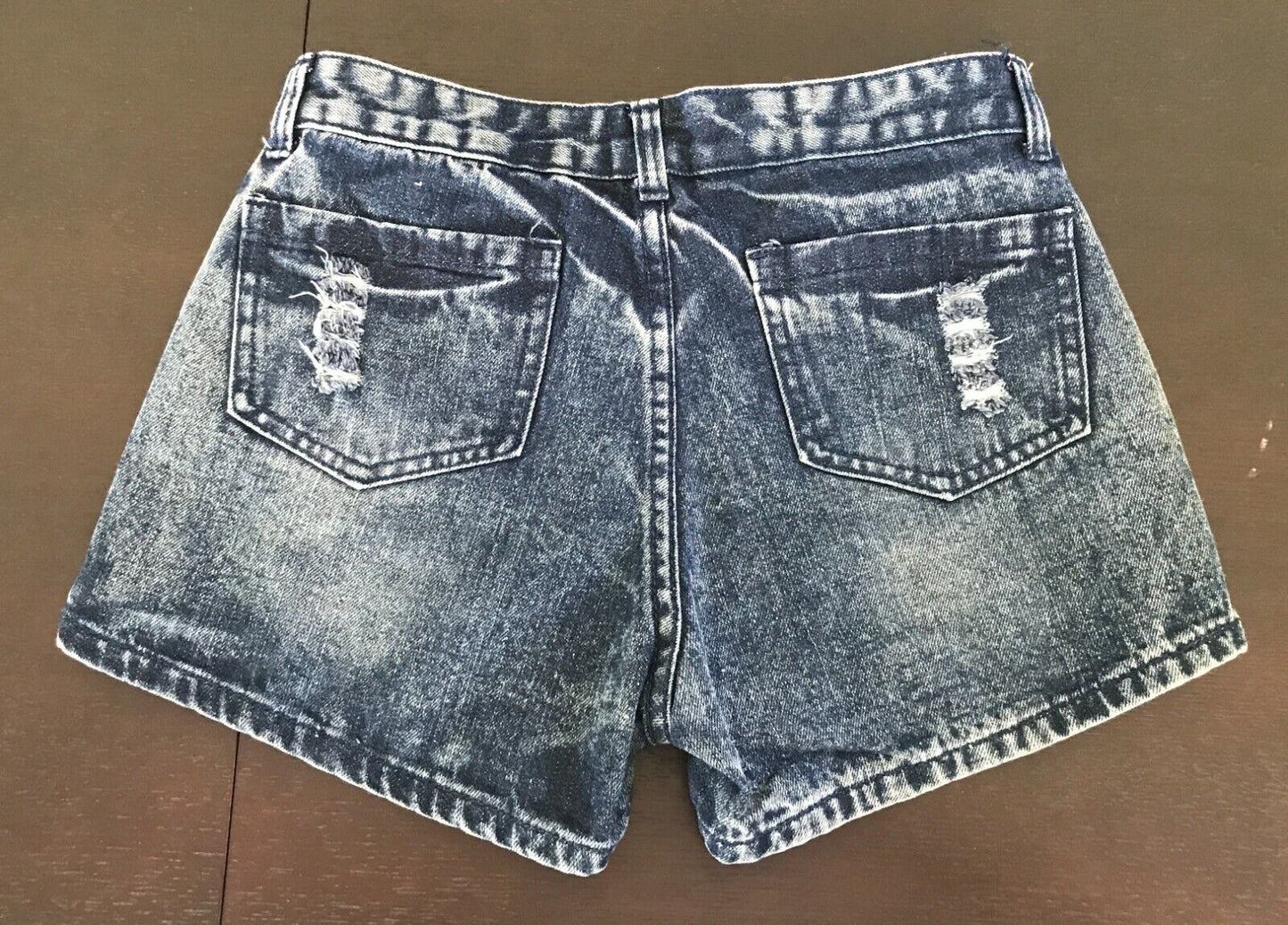 Denim Jean Shorts Dark Blue Distressed Ladies Size S 6 Cheeky Bum Buns