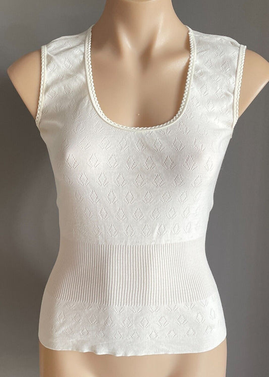 BAN-LON Thermal Singlet Vintage Off White Sleeveless Lace Trim Ladies Siz 10 NEW