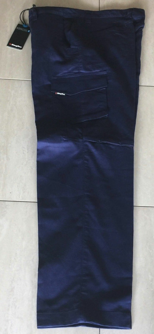 Mens KING GEE Pants Cargo Work Wear Navy Blue "Workcool 2" Trousers Size 97R NEW