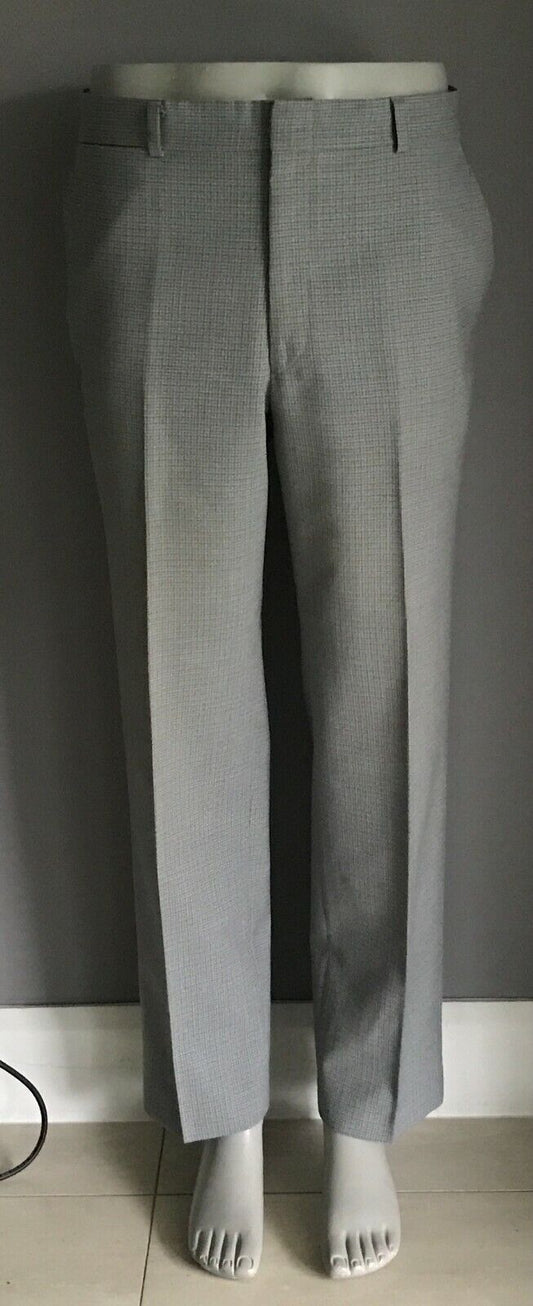 Mens EXEXS Pants Grey Blue Khaki Wool Mix Fine Check Size 96W Vintage Trousers