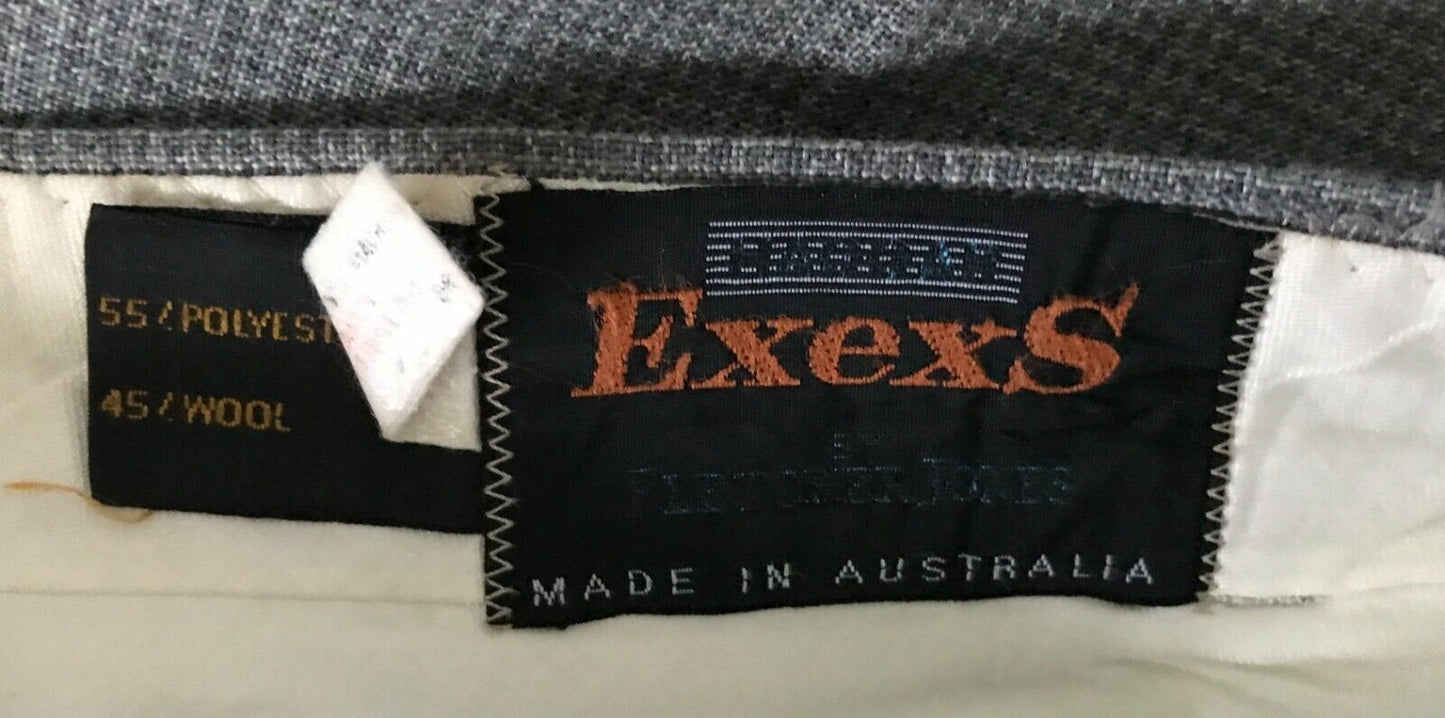Mens EXEXS Pants Grey Blue Khaki Wool Mix Fine Check Size 96W Vintage Trousers