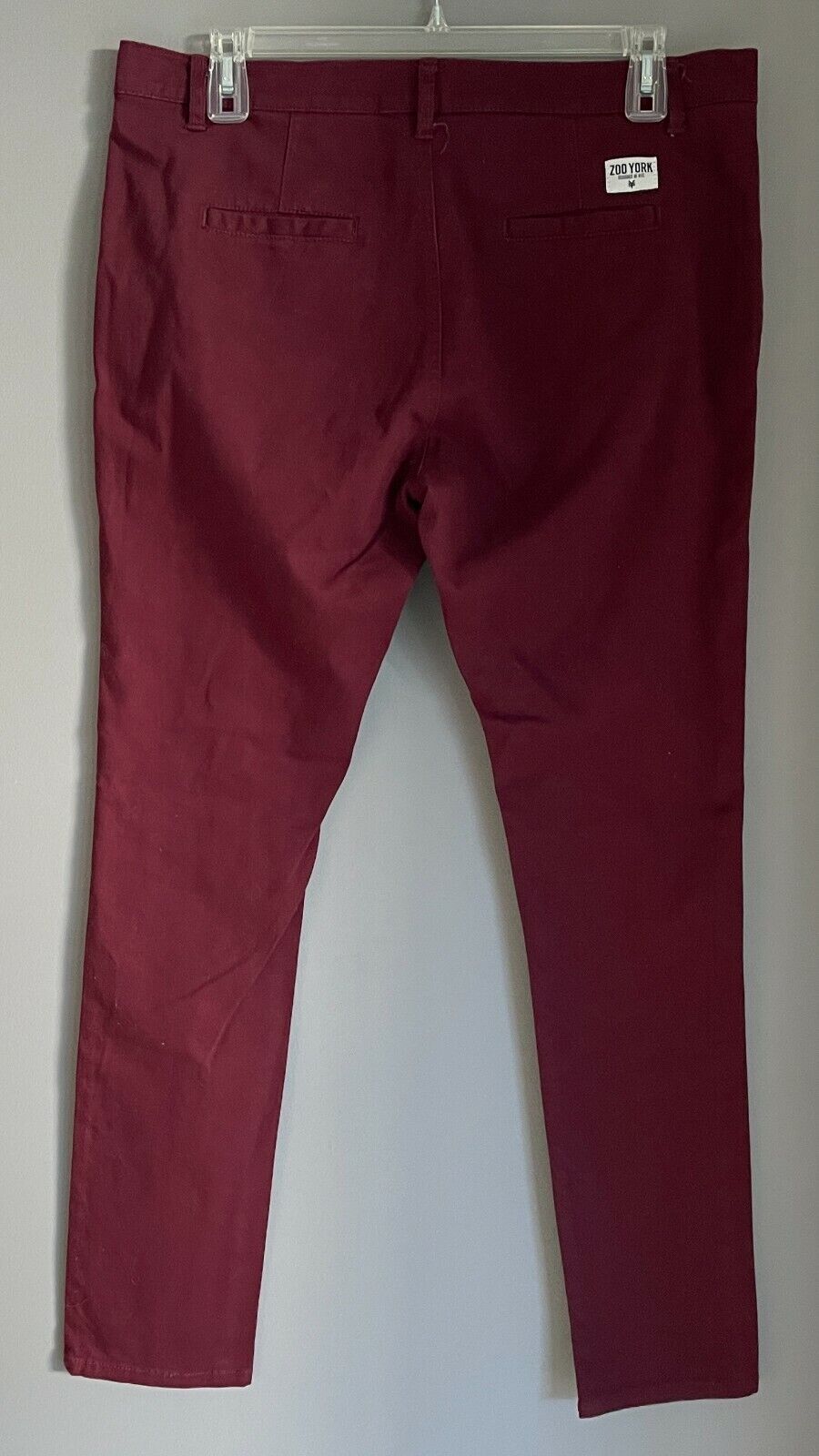 Mens Chinos ZOO YORK "Brooklyn" Pants Burgundy Casual Size 38 Trousers