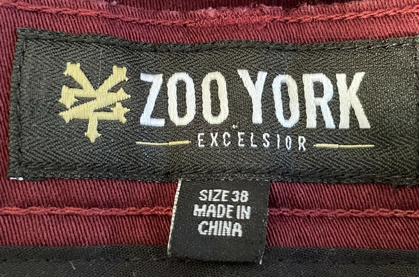 Mens Chinos ZOO YORK "Brooklyn" Pants Burgundy Casual Size 38 Trousers