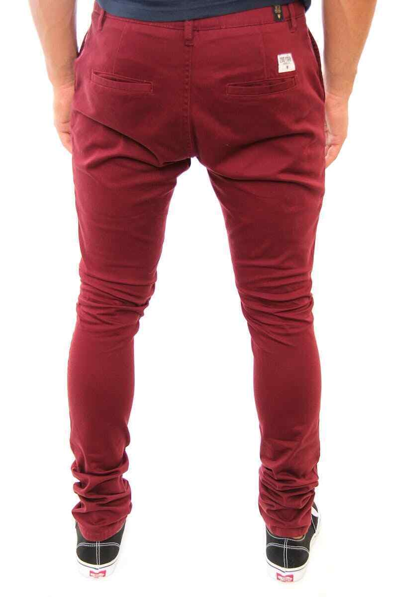 Mens Chinos ZOO YORK "Brooklyn" Pants Burgundy Casual Size 38 Trousers