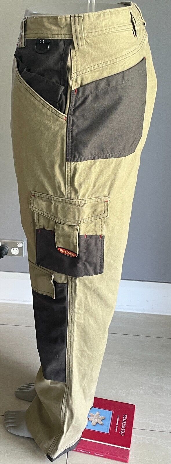 HARD YAKKA Khaki Black Full Length Trousers MeSize 107R Y02902 Cargo Work Pants