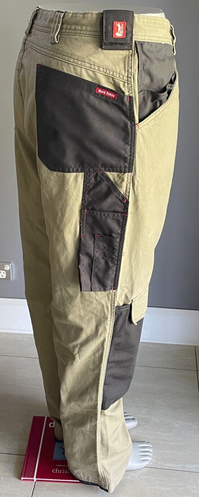 HARD YAKKA Khaki Black Full Length Trousers MeSize 107R Y02902 Cargo Work Pants