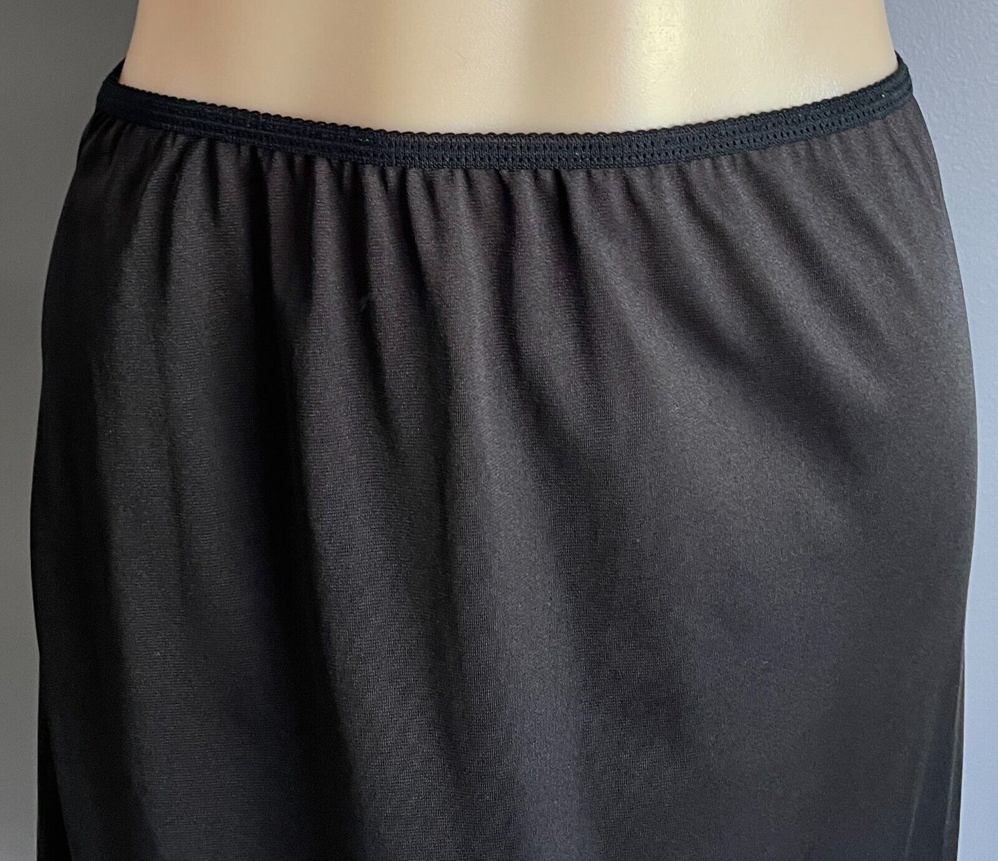 Vintage Petticoat Half Slip 1/2 Black Elastic Waist Nylon Fabric Ladies Size 12