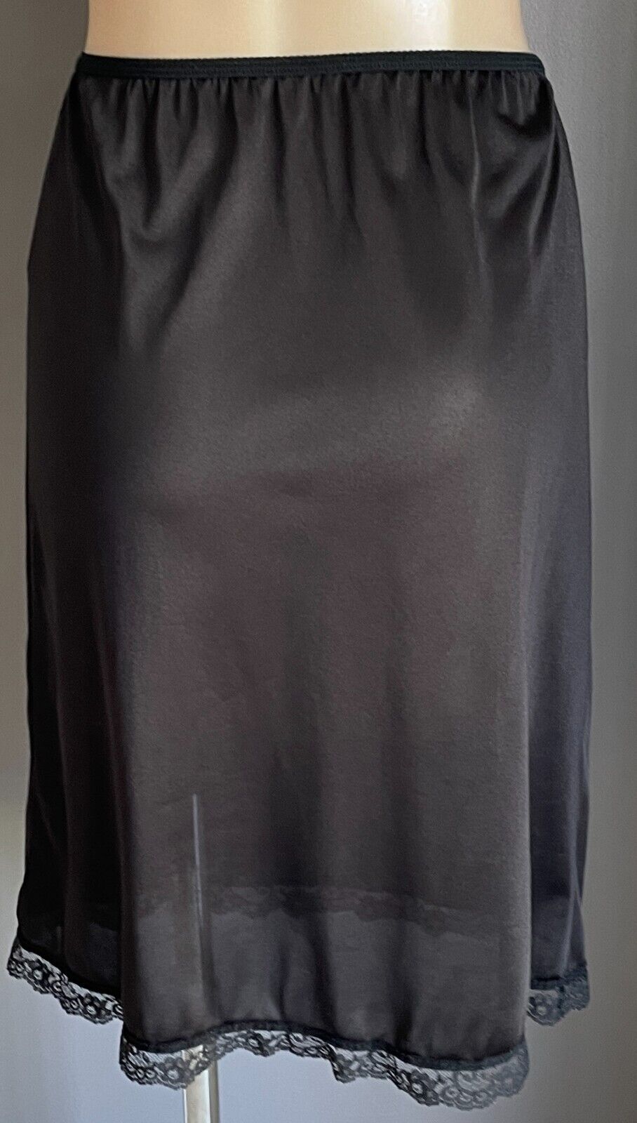Vintage Petticoat Half Slip 1/2 Black Elastic Waist Nylon Fabric Ladies Size 12