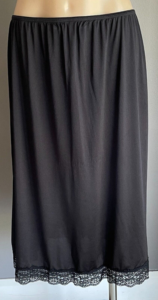 Half Slip Black Vintage Nylon 1/2 Petticoat Elastic Waist Lace Hem Size 14