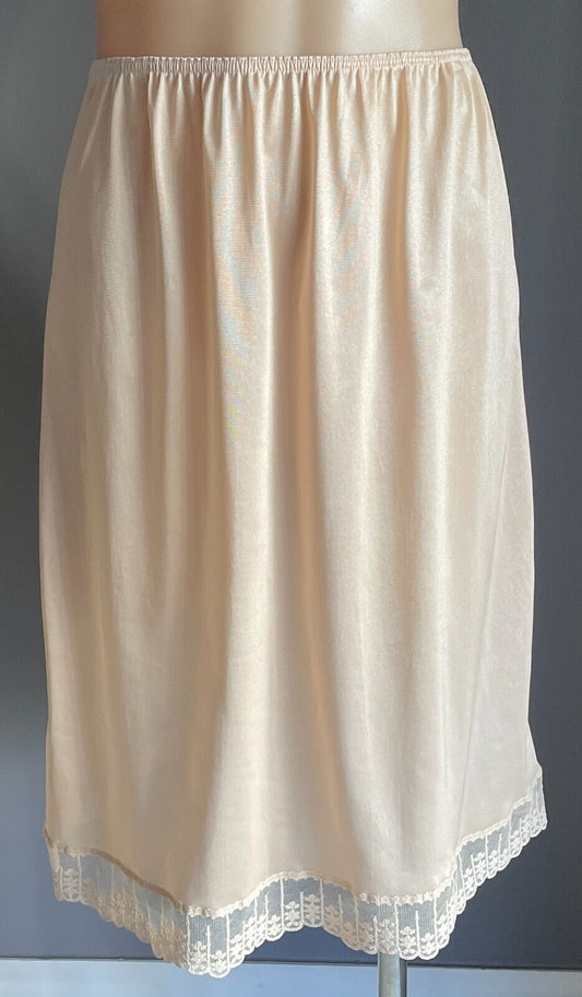 Nylon Half Slip Beige 1/2 Petticoat Elastic Waist Lace Trim Hem Sz 14 Australia