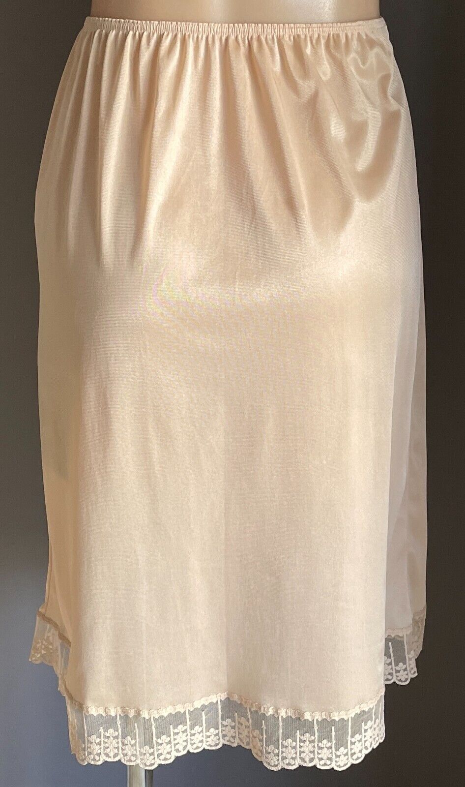Nylon Half Slip Beige 1/2 Petticoat Elastic Waist Lace Trim Hem Sz 14 Australia
