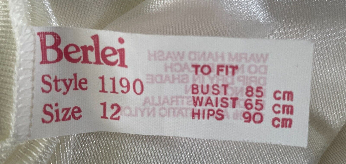 BERLEI Half Slip Off White 1/2 Petticoat Elastic Waist Lace Hem Side Slit Sz  12