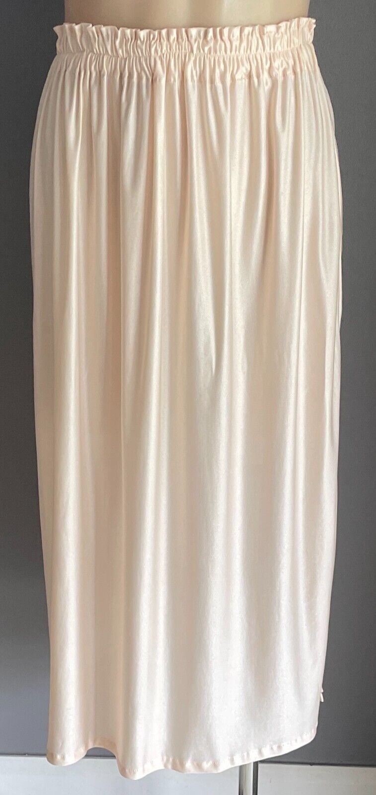 Vintage Half Slip Beige 1/2 Petticoat Elastic Waist Slit At One Side Size 12