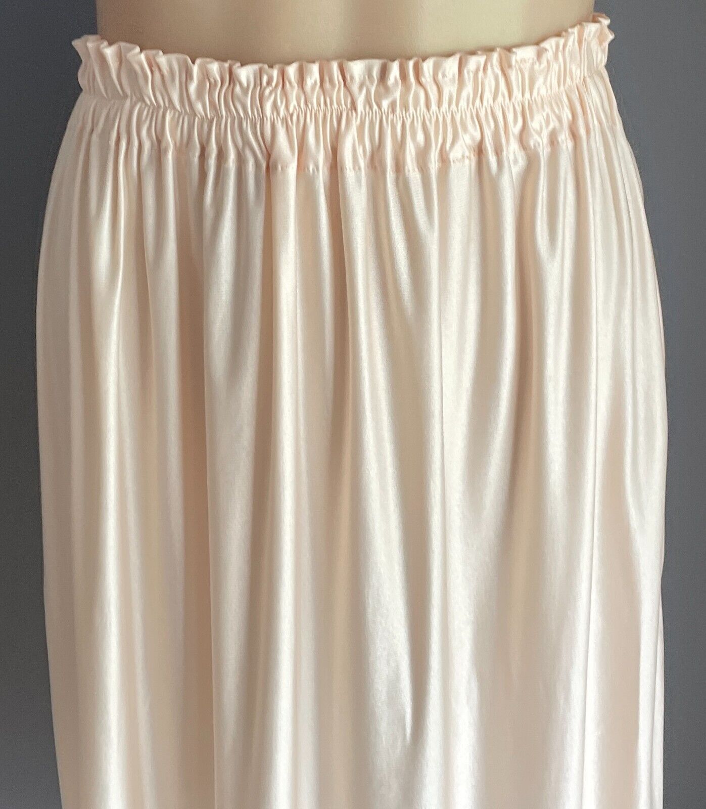 Vintage Half Slip Beige 1/2 Petticoat Elastic Waist Slit At One Side Size 12