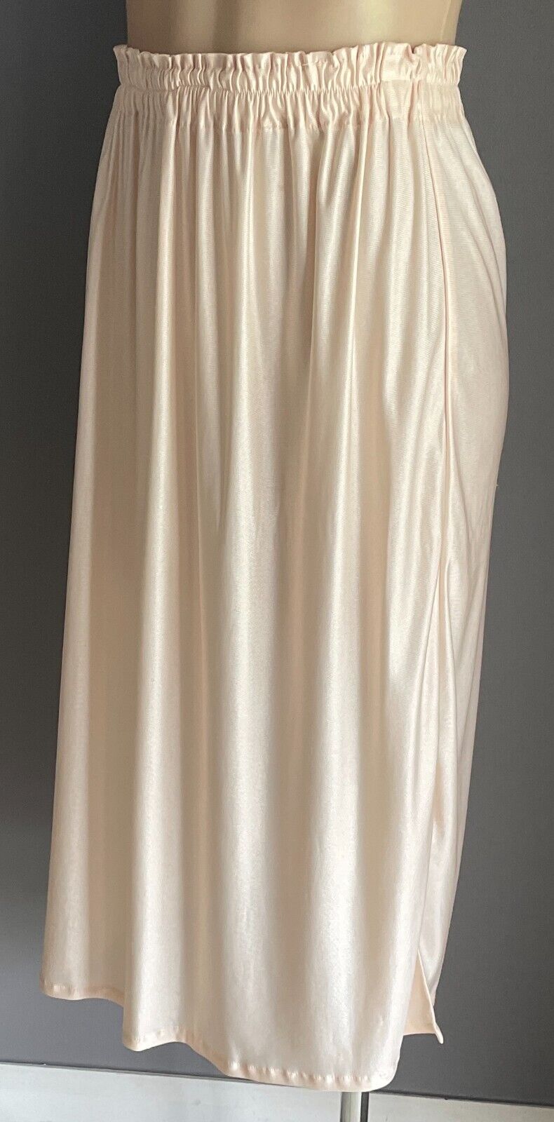 Vintage Half Slip Beige 1/2 Petticoat Elastic Waist Slit At One Side Size 12