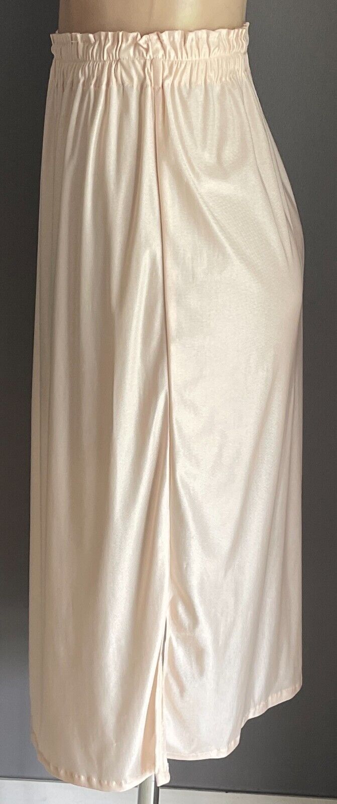 Vintage Half Slip Beige 1/2 Petticoat Elastic Waist Slit At One Side Size 12