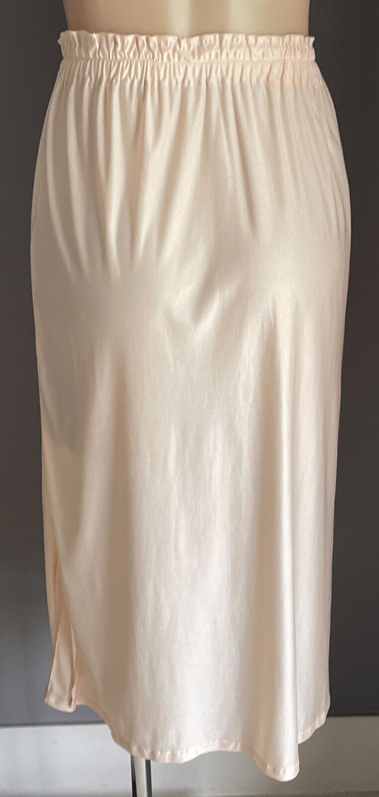 Vintage Half Slip Beige 1/2 Petticoat Elastic Waist Slit At One Side Size 12
