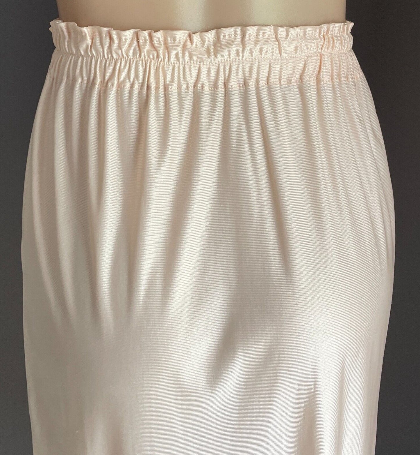 Vintage Half Slip Beige 1/2 Petticoat Elastic Waist Slit At One Side Size 12