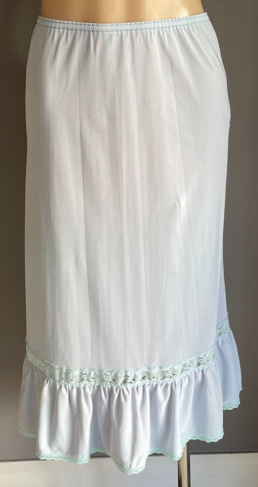 Half Slip Light Blue 1/2 Petticoat Elastic Waist Lace Panel & Ruffle Hem Size 12