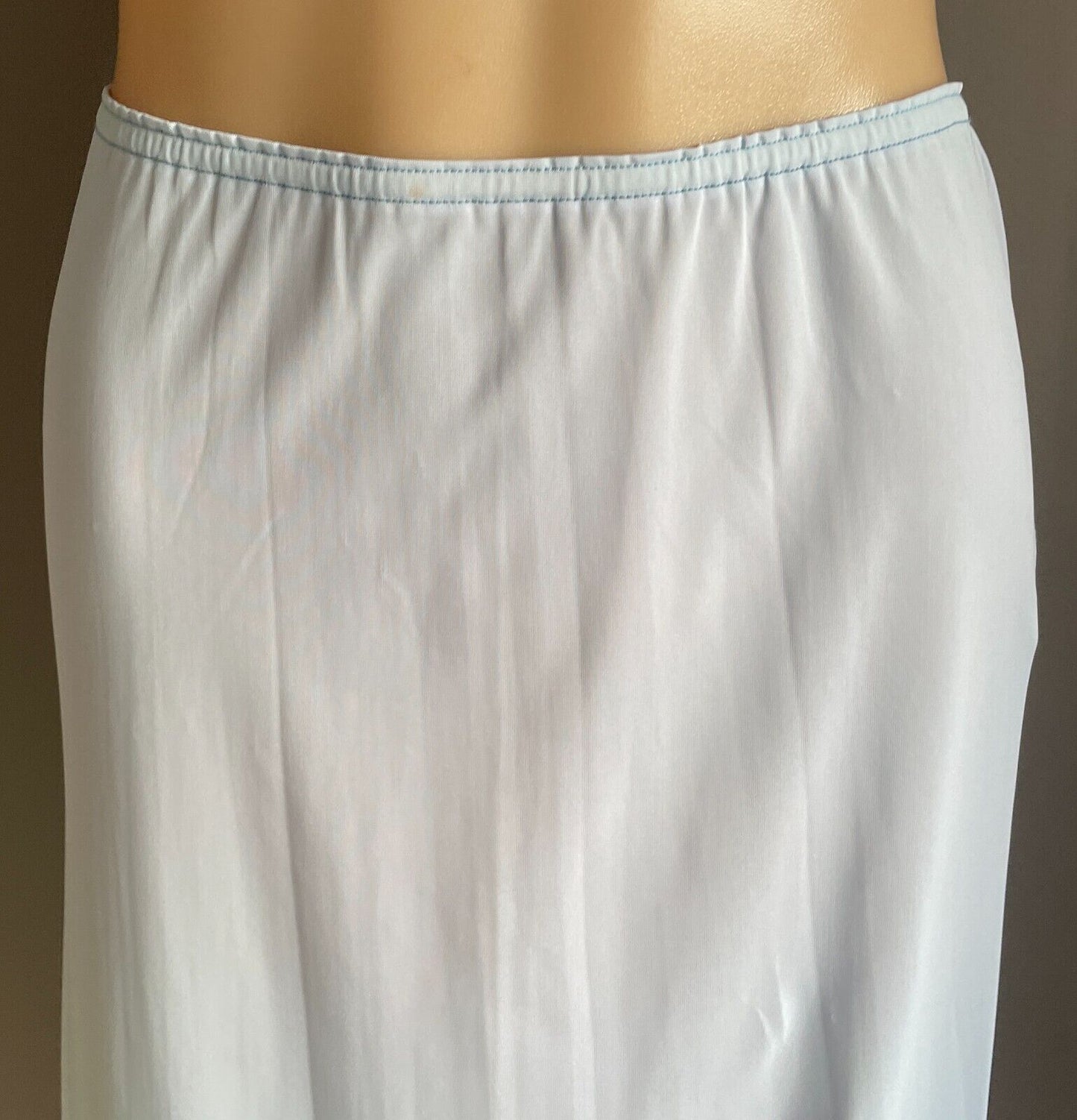 Half Slip Light Blue 1/2 Petticoat Elastic Waist Lace Panel & Ruffle Hem Size 12