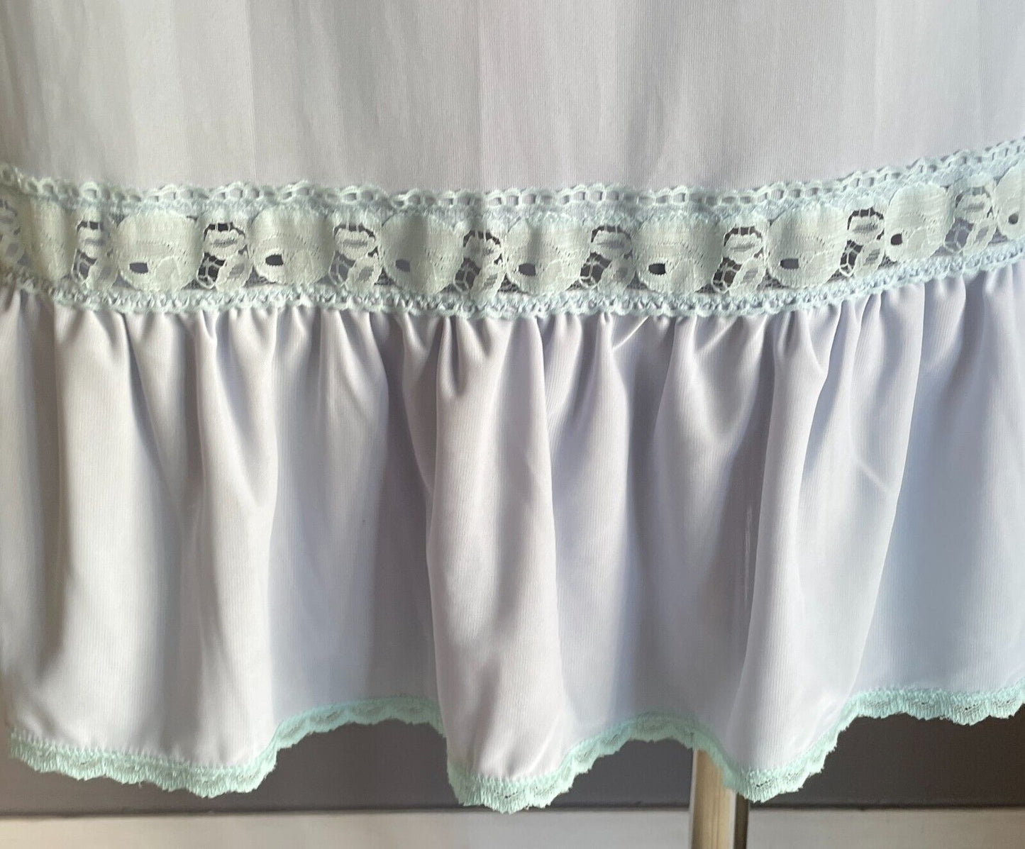 Half Slip Light Blue 1/2 Petticoat Elastic Waist Lace Panel & Ruffle Hem Size 12