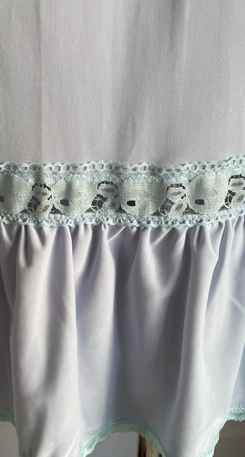 Half Slip Light Blue 1/2 Petticoat Elastic Waist Lace Panel & Ruffle Hem Size 12