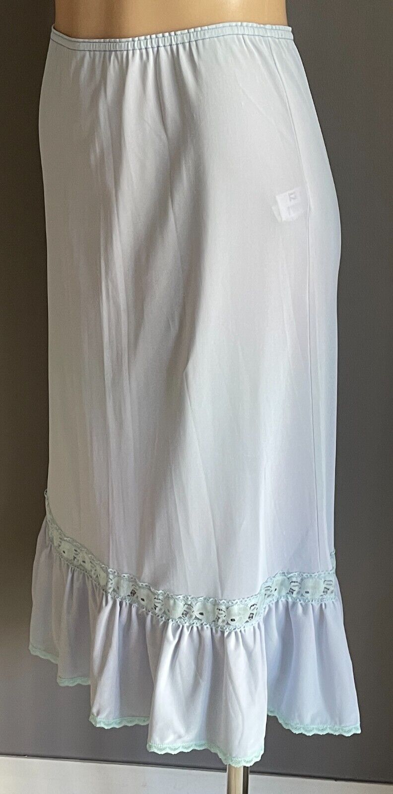 Half Slip Light Blue 1/2 Petticoat Elastic Waist Lace Panel & Ruffle Hem Size 12