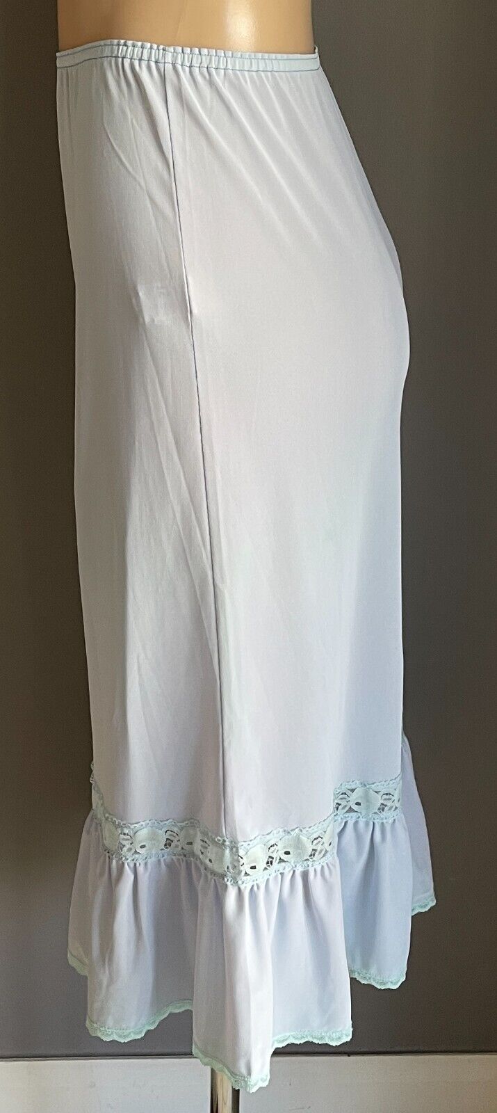 Half Slip Light Blue 1/2 Petticoat Elastic Waist Lace Panel & Ruffle Hem Size 12