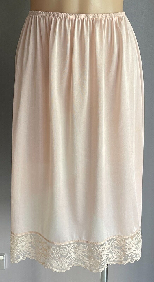 Half Slip Blush Pink 1/2 Petticoat Elastic Waist Lace Trim Hem Size 12