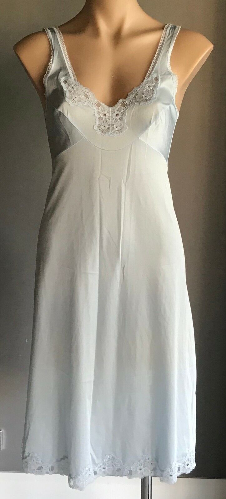 KAYSER Petticoat Vintage Nylon Full Slip BLUE Lace Trim Anti Stat Ladies Size 12