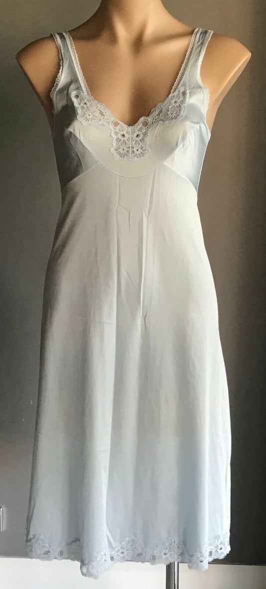 KAYSER Petticoat Vintage Nylon Full Slip BLUE Lace Trim Anti Stat Ladies Size 12